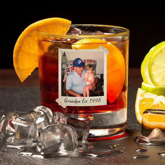 Custom Photo Whiskey Glass for Dad or Grandpa, Personalized Rocks Glass, Dad Est Design