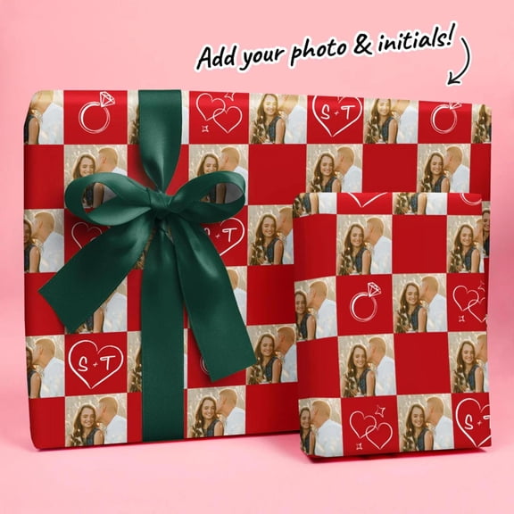 Custom Photo Wrapping Paper Cherry Red Wedding Rings, Wrapping Paper Gift Wrap, 30x72 Inches