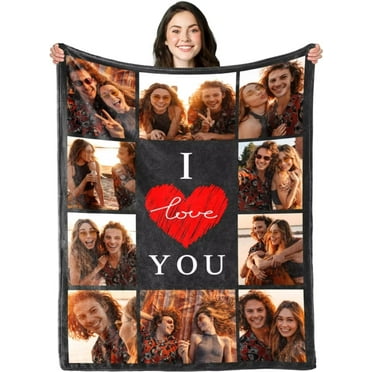 Custom Pictures Blanket for Adult, Personalized Photos Collage Blanket for Mom Dad Husband Christmas, Customized Birthday for Couple Family
