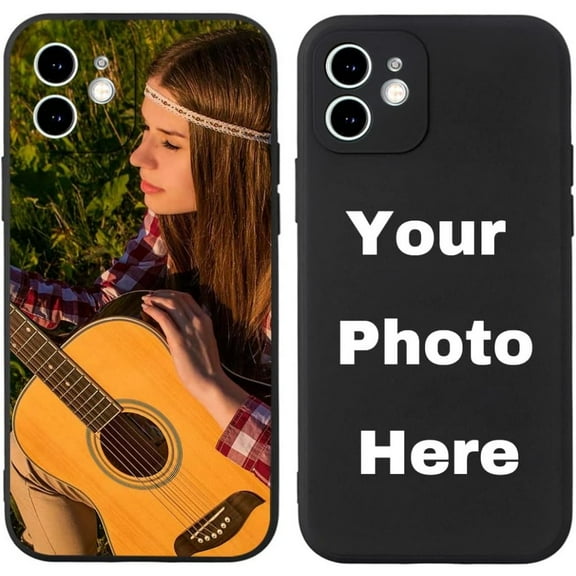 Custom Pictures Phone Case for iPhone 16/15/14/13/12/11 Pro Max Mini, Personalized Phone Cases, Customized Photo Black Liquid Silicone Soft Gel Rubber Cover for Birthday Xmas Friends Family Valentine