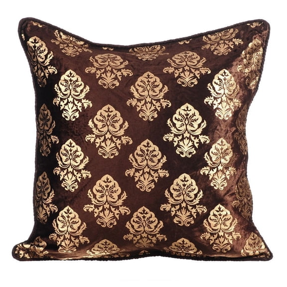 Custom Pillow Case, Brown Shams, Damask Printed Velvet Pillow Shams, 24x24 inch (60x60 cm) Pillow Sham, Square Velvet Shams, Floral Pillow Shams, Victorian Style - Classic Gold Damask