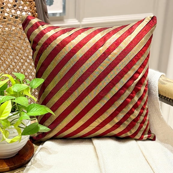 Custom Pillow Case, Red Pillow Shams, Stripes Textured Pintucks Pillow Shams, 24x24 inch (60x60 cm) Pillow Sham, Square Silk Pillow Shams, Striped Pillow Shams - Unfolding Red Copper