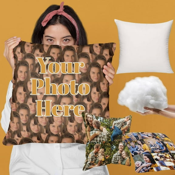 Custom Pillow Personalized Pillow with Insert Two-Sides Printed Throw Pillow with Photo/Text for Couch Sofa Bed - 14x14 in - Custom Face