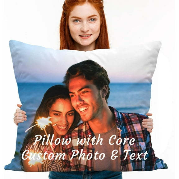 Custom Pillow, Personalized Throw Pillows with Picture Text - Double-Sided Printing , Customized Pillow Photo Gifts for Girlfriend Boyfriend, Couple GiftsCustomized Image Text-24*24" 60*60cm (with pi