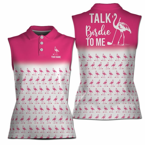 Custom Pink Flamingo Pattern Talk To Me Birdie Women Sleeveless Polo XS-4XL