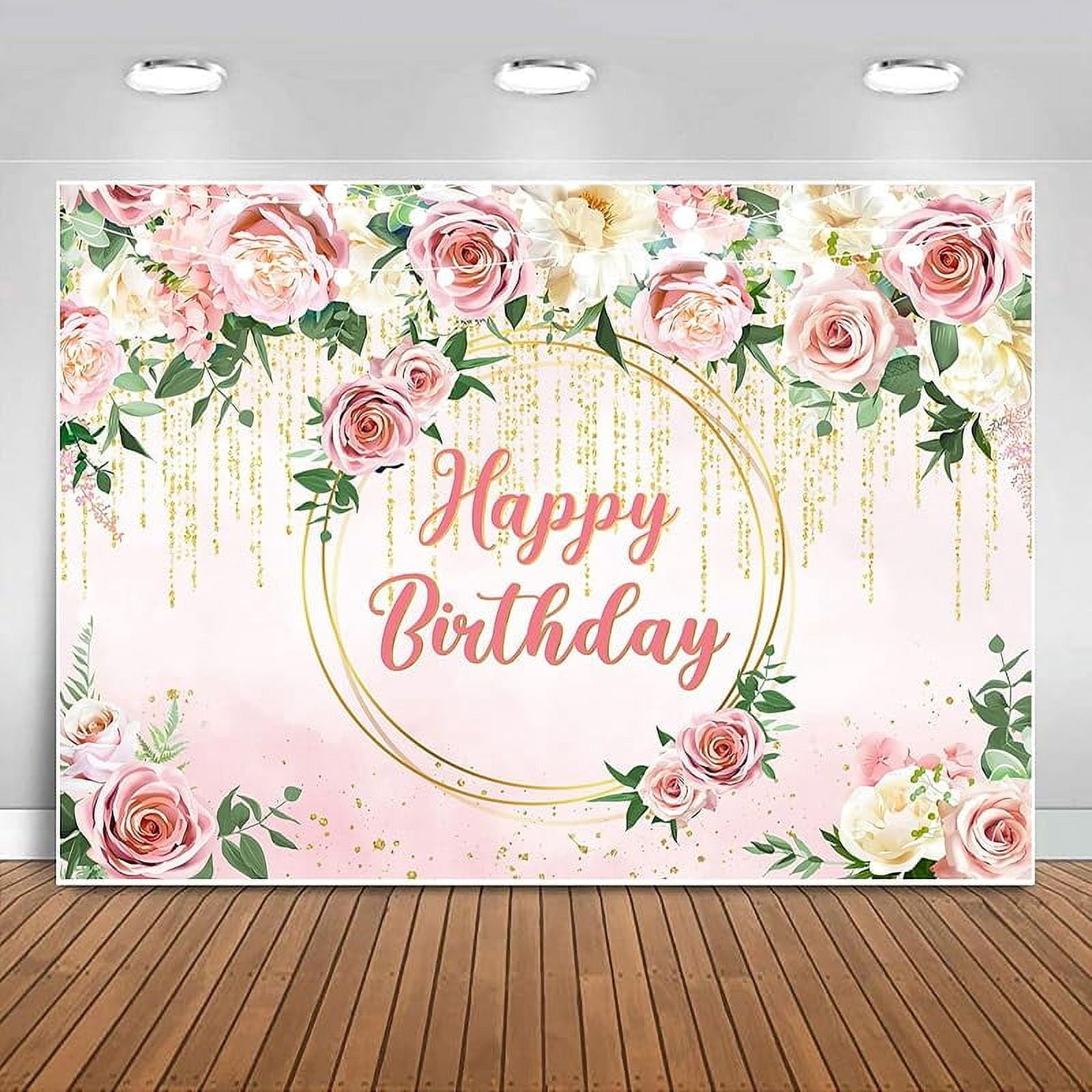 Pink Floral "Feliz Cumpleaños" Birthday Backdrop - 7x5ft Vinyl Photo Booth Background For Women's Parties