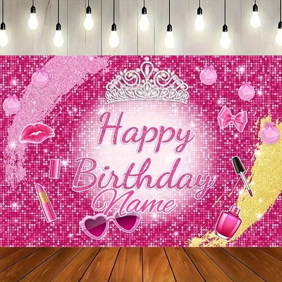 Custom Pink Glitter Party Decorations Banner Pink Glitter Sign Backdrop Photo Booth Props Background Party Favors