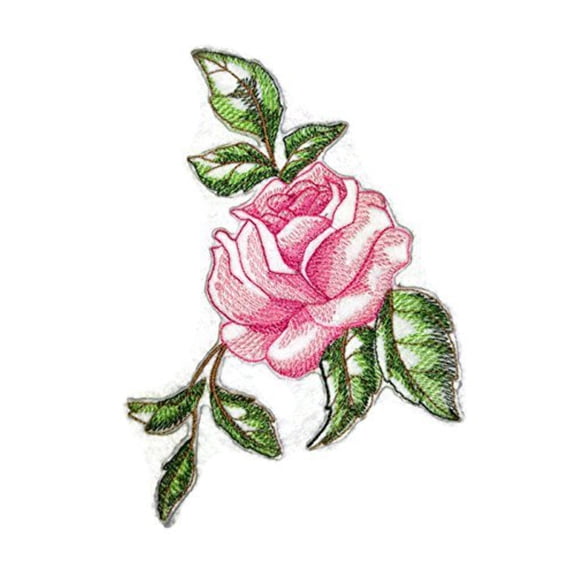 Custom Pink Victorian Rose Embroidered Iron on/Sew patch [5" 5"]