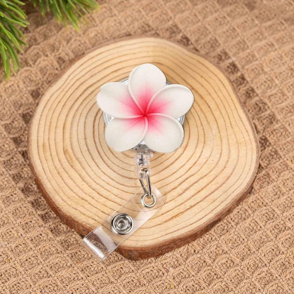 Custom Plumeria Flower ID Badge Reel: Personalized Name Tag Holder