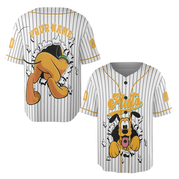 Custom Pluto Baseball Jersey - Ripped Print Design Shirt - Personalized Name Disney Jersey for Fans JS4