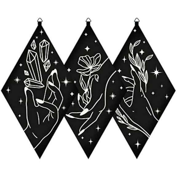 Custom Plywood Pendulum Board Wall Hanging Ornament for Witchcraft Wiccan Altar Supplies Rhombus with Tarot Theme Patterns Black 300x170x6mm 3 styles 1pc/style 3pcs/set