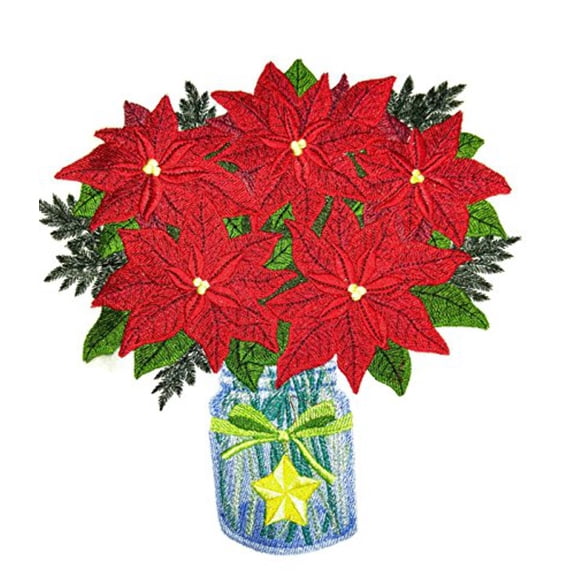 Custom Poinsettias in Mason Jar Embroidered Iron on/Sew patch [7.76" X 7.82"]