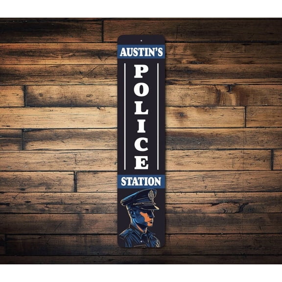 Custom Police Sign Police Station Sign Kid Police Sign Decor For Police Back The Police Policeman Gift Policemen Occupation Hero Sign - Size: 16 x 4 Inches