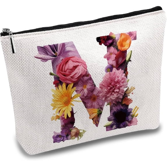 Custom Polycotton Canvas Stroage Bags Metal Zipper Pouches Rectangle Letter M 18x25cm