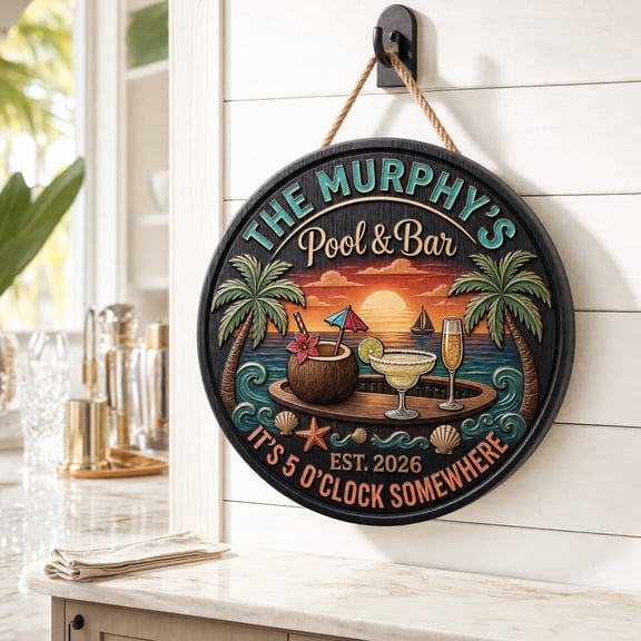 Custom Pool & Bar Wooden Door Sign | Personalized Tiki Patio Decor