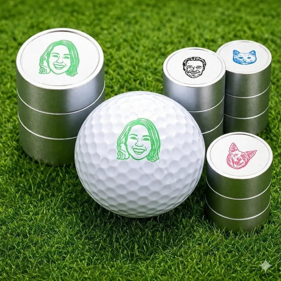 Custom Portrait Golf Ball Stamp with Box & Ink Personalized Face Photo Self-Inking Golf Ball Marker Quick-Dry Golf Ball Stamper with Logo Reusable Golf Ball Marking Tool Gifts for Men Dad Golfer
