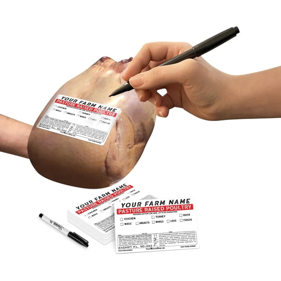 Custom Poultry Freezer Labels 4" x 2.5" with Safe Handling Instructions and Exemption P.L. 90-492 (1000)