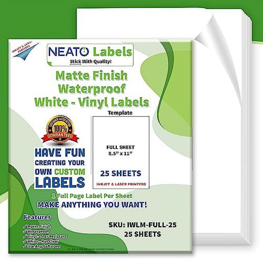 Custom Printable Matte Vinyl Stickers (8.5" x 11") - Waterproof, Tear Resistant Full Sheet Label ...