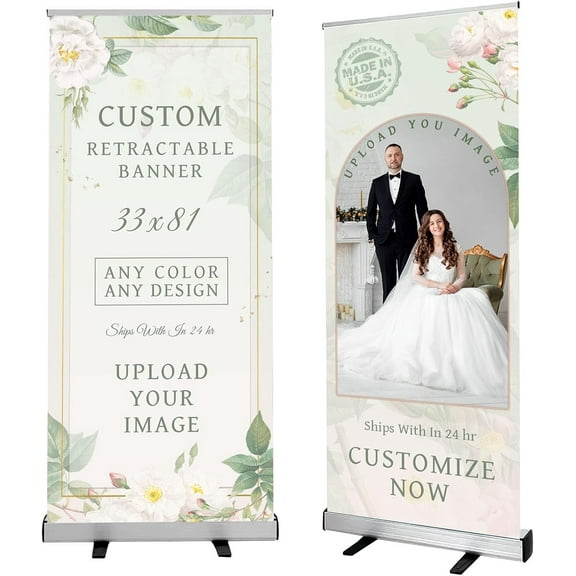 Custom Printed Retractable Banner Stand, Banners & Signs Customize for Business, Wedding, and Trade Show 33" x 81"