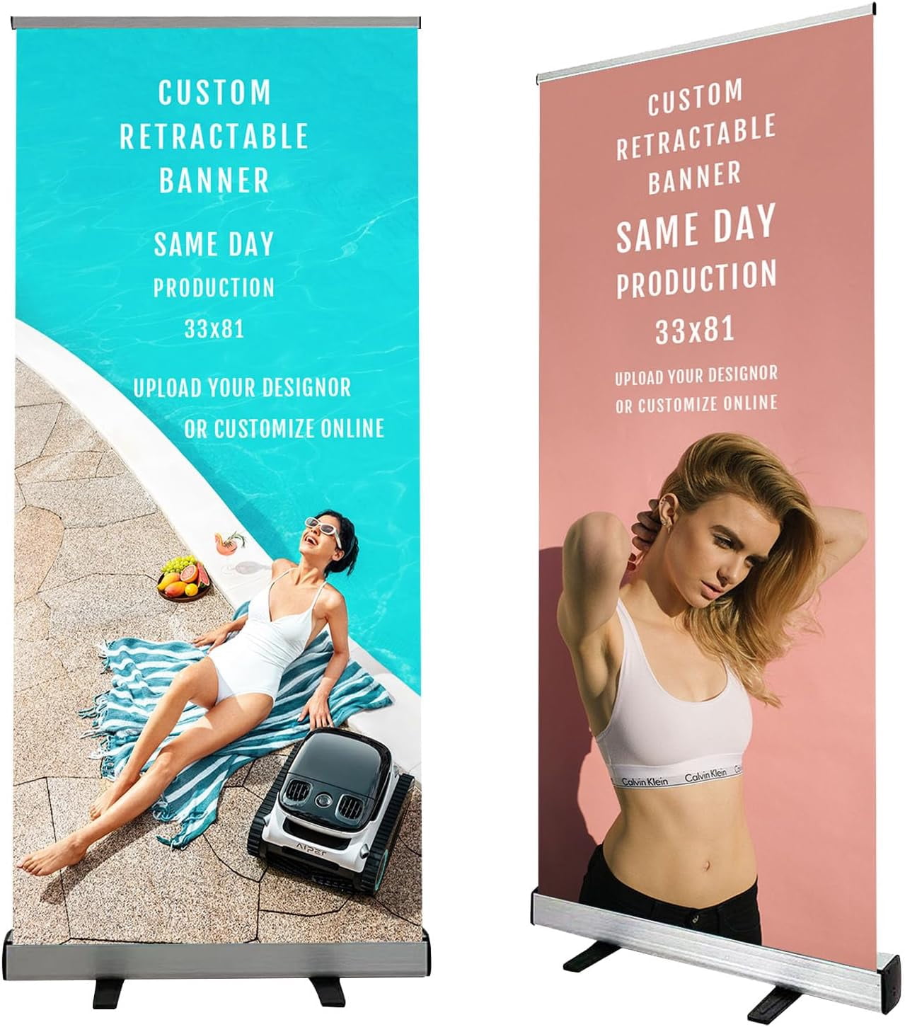 Custom Printed Retractable Banner with Stand, Banners & Signs Customize for Business, Custom Poster Wedding, and Trade Show 33" x 81"