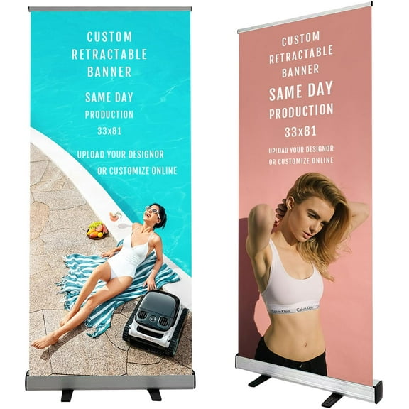 Custom Printed Retractable Banner with Stand, Banners & Signs Customize for Business, Custom Poster Wedding, and Trade Show 33" x 81"