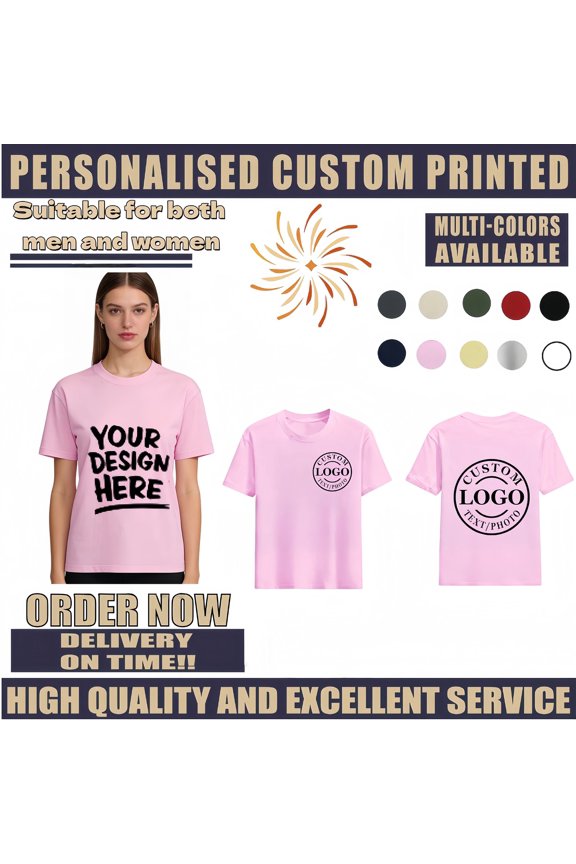 Custom Printed T Shirt Add Your Image Text Logo Personalized Casual Cotton Top