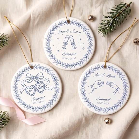 Custom Proposal Ceramic Christmas Ornament with Custom Names and Year, Custom Couple Keepsake and Holiday Tree Ornament for Engagement Parties, Proposal Memories, Partners or Wedding Gift Giving