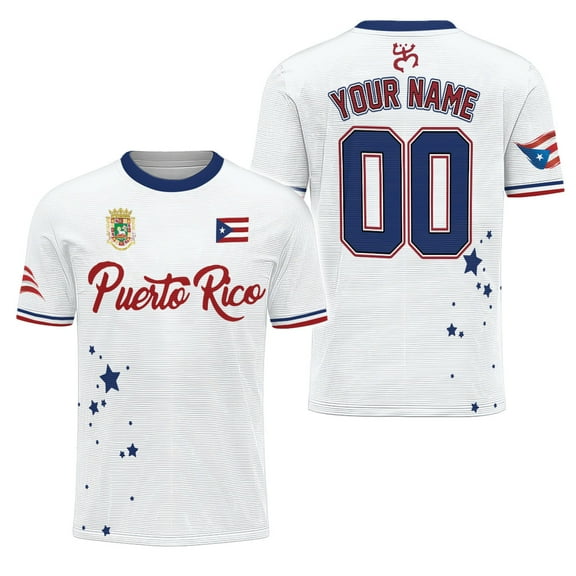 Custom Puerto Rico Soccer Jersey with Name Number, Men Quick Dry Soccer Jersey, Football Uniforms for Team (S)