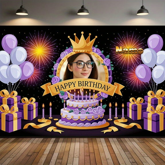 Custom Purple and Golden Party Decorations Banner Purple and Golden Sign Backdrop Photo Booth Props Background Party Favors