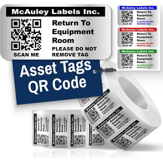 Custom QR Code Stickers for asset tracking silver metallic vinyl, 1.5x0 ...