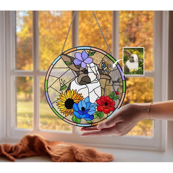 Custom Rabbit Portrait Glass Suncatcher, Pet Glass Art, Pet Portrait From Photo, Rabbit Window Hangings, Rabbit Lover Gift 1810534890 9692