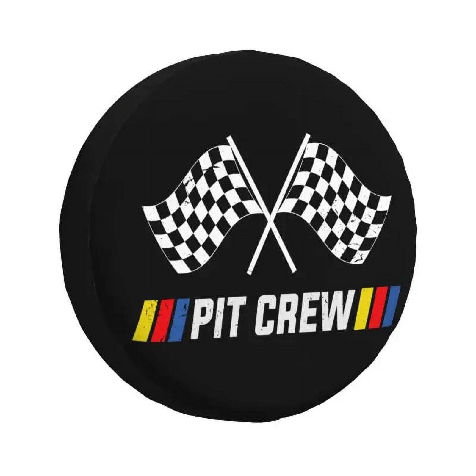 Custom Race Car Pit Crew Checkered Flag Spare Tire Cover for Racing