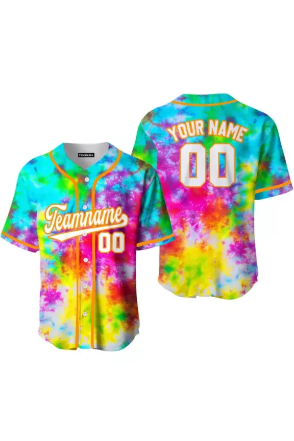 Custom Rainbow Tie Dye White Orange Custom Baseball Jerseys For Men & Women JN11 - Hot Sal