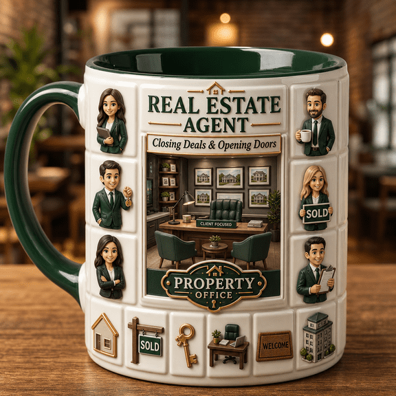 Custom Real Estate Agent Avatar Mug, Personalized 3D Effect Property Office Mug Gift
