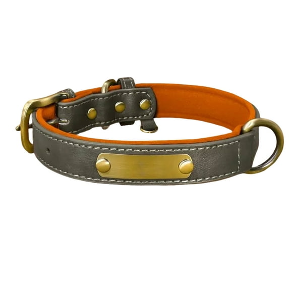 Custom Real Leather Dog Collar Personalized Brass Name Plate Adjustable for Small Medium Large Dogs