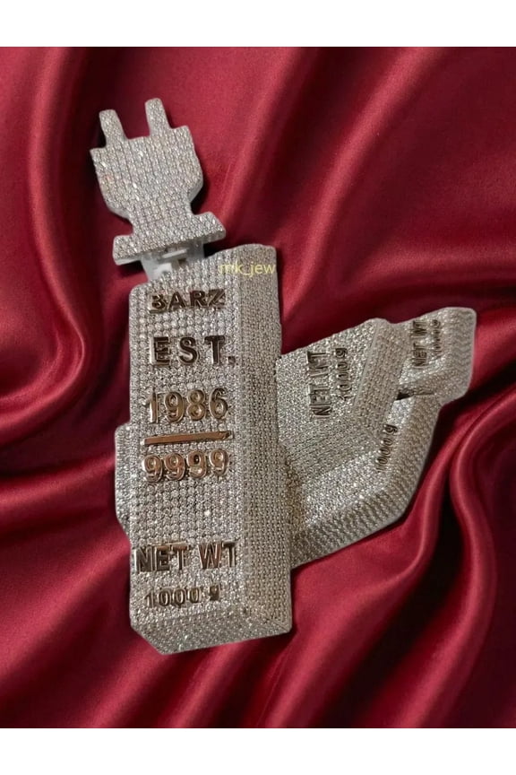 Custom Real Moissanite Men's Pendant in Sterling Silver with 14K White Gold Plating | Personalized Moissanite Jewelry | Men's Luxury Gift