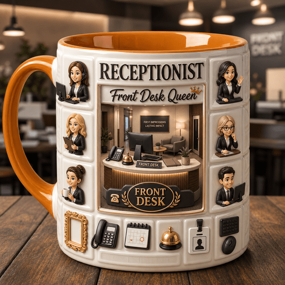 Custom Receptionist Avatar Mug 3D Effect Front Desk Queen Personalized Office Gift