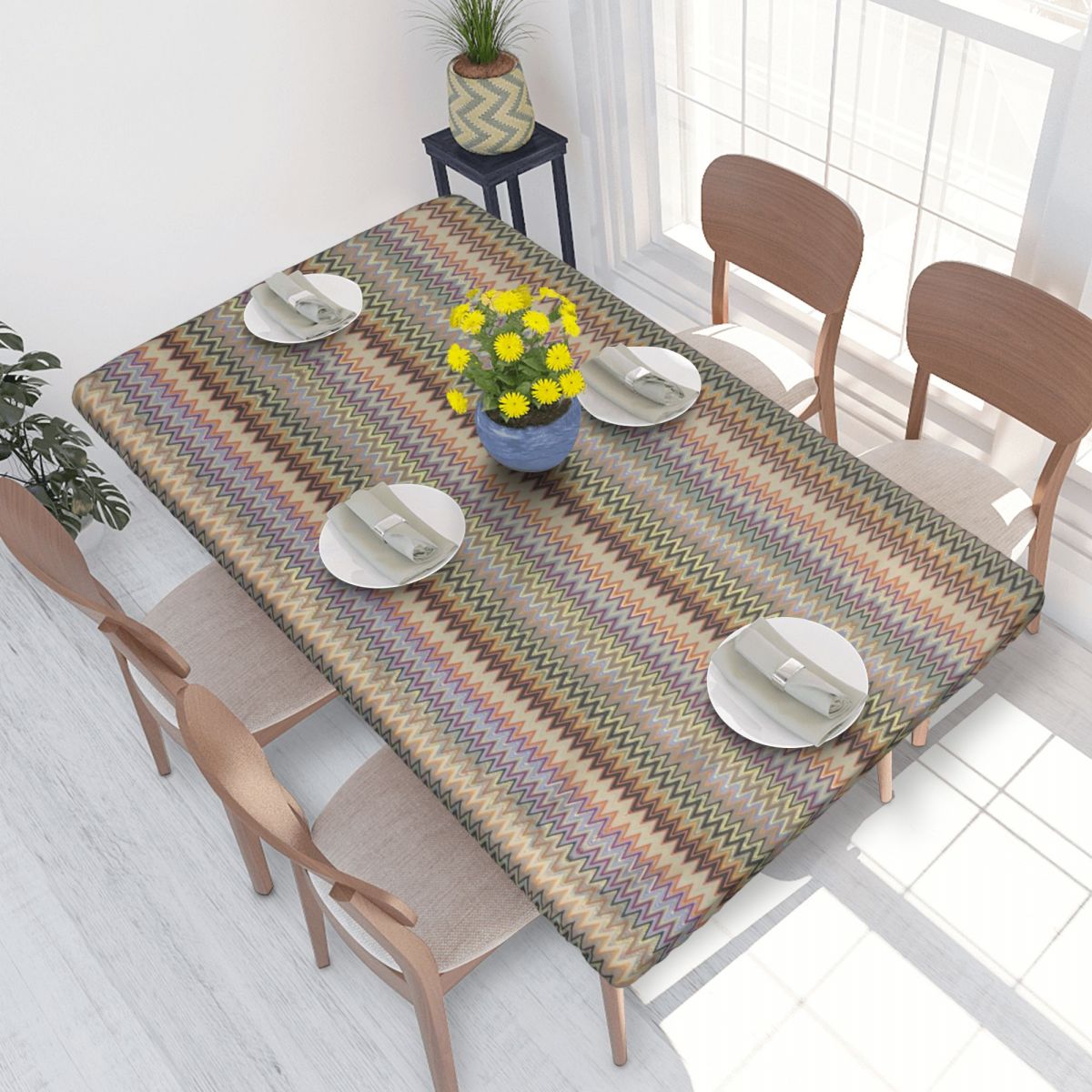 Custom Rectangular Zigzag Pattern Art Multicolore Table Cloth