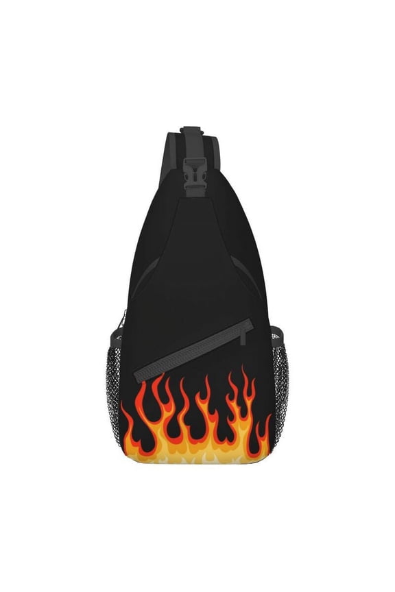 Red Classic Racing Flames Sling Chest Crossbody Bag Men Casual Hot Fire Shoulder Backpack for Travel Cycling