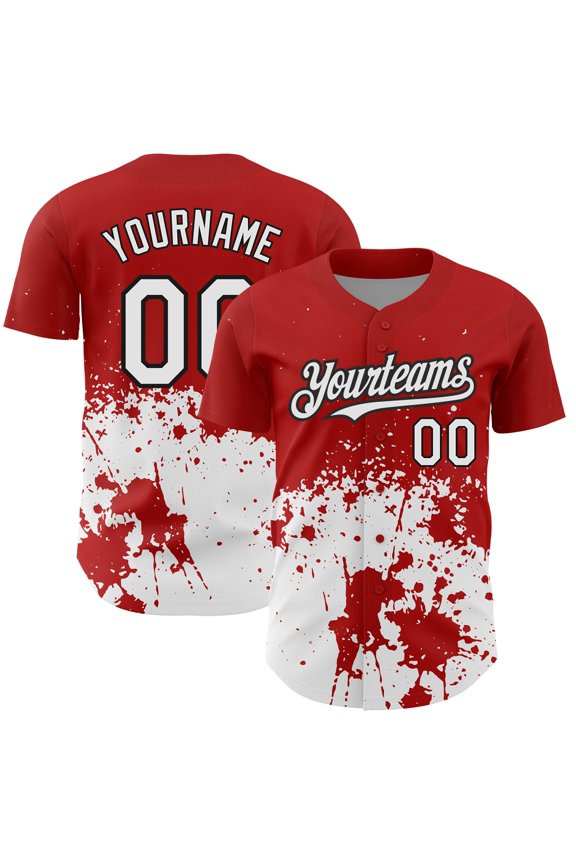 Custom Red White-Black 3D Pattern Design Abstract Splash Grunge Art Authentic Baseball Jer