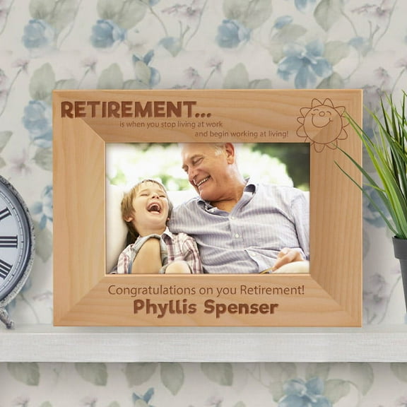 Custom Retirement Photo Frame, Personalized Photo Frame, Engraved Photo Frame, Custom Photo Frame, Retiral Gift Ideas, Wooden Photo frame-6" x 4" Brown Horizontal