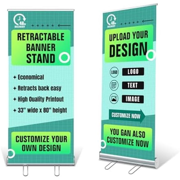 Custom Retractable Banner Stand for Business, Roll Up Banner Holder with Carry Bag, Vertical Banner Stand, Customizable Sign with Stand for Indoor Outdoor Display, Advertising,Birthday & Party-31.5"