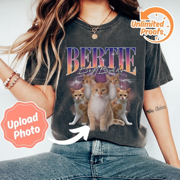 Custom Retro Cat Shirt Personalized Pet Tee Custom Photo 90s Graphic Rap Cat Shirt Custom