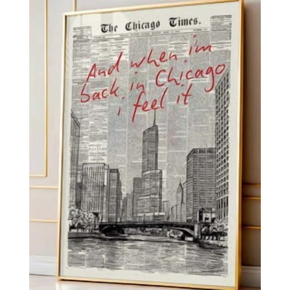 Custom Retro Chicago Newspaper Chicago City Line Bar C Typography Quote Trendy