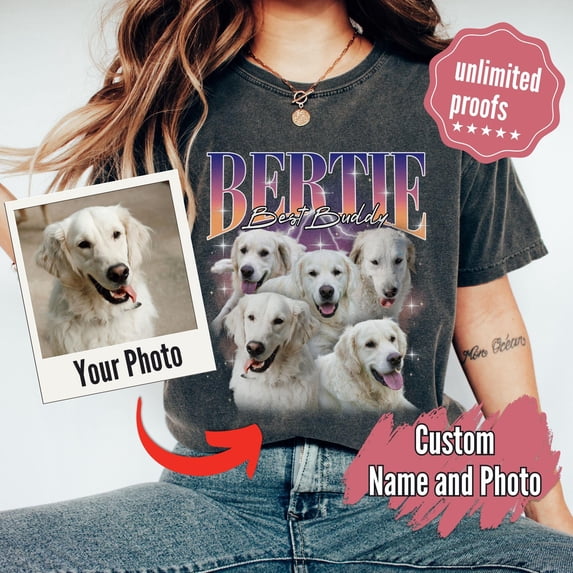 Custom Retro Dog Shirt Personalized Pet Tee Custom Photo Gifts 90s ...