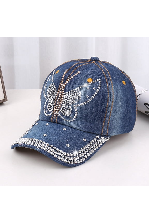 Custom Rhinestone Denim Baseball Cap for Men and Women Fashionable Sun Hat for Parties and Casual Wear Boar Hat Young and Womens Hat Racks for Baseball Caps Closet Cap Pack Womens Hats Fashion