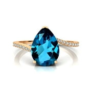 Custom Ring, Solid Gold Halo Ring, Engagement London Blue Topaz Diamond Ring, Birthday Gift
