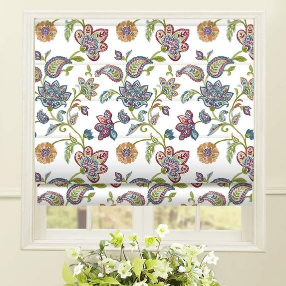 Custom Roman Shades, Floral Washable Fabric Blackout Cordless Roman Shades for Windows, Doors, Kitchen Windows, Easy to Install outdoor curtains