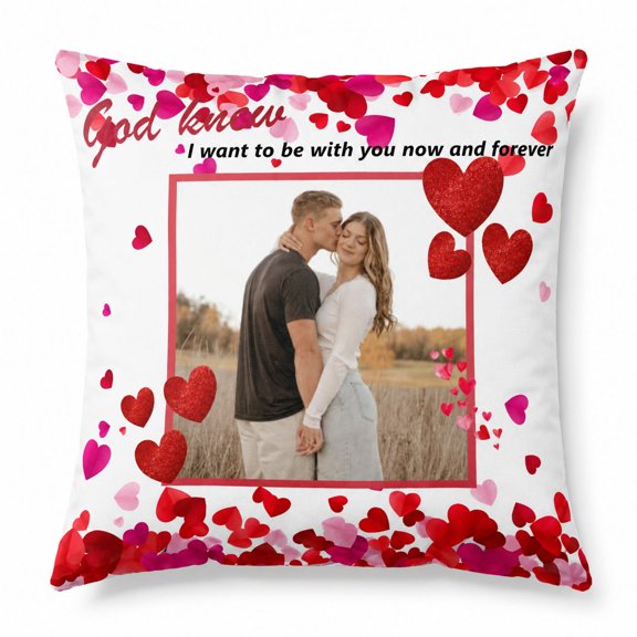 Custom Romantic Heart Photo Pillow Cover, Gift Idea For Romantic Partners 16x16 Inch