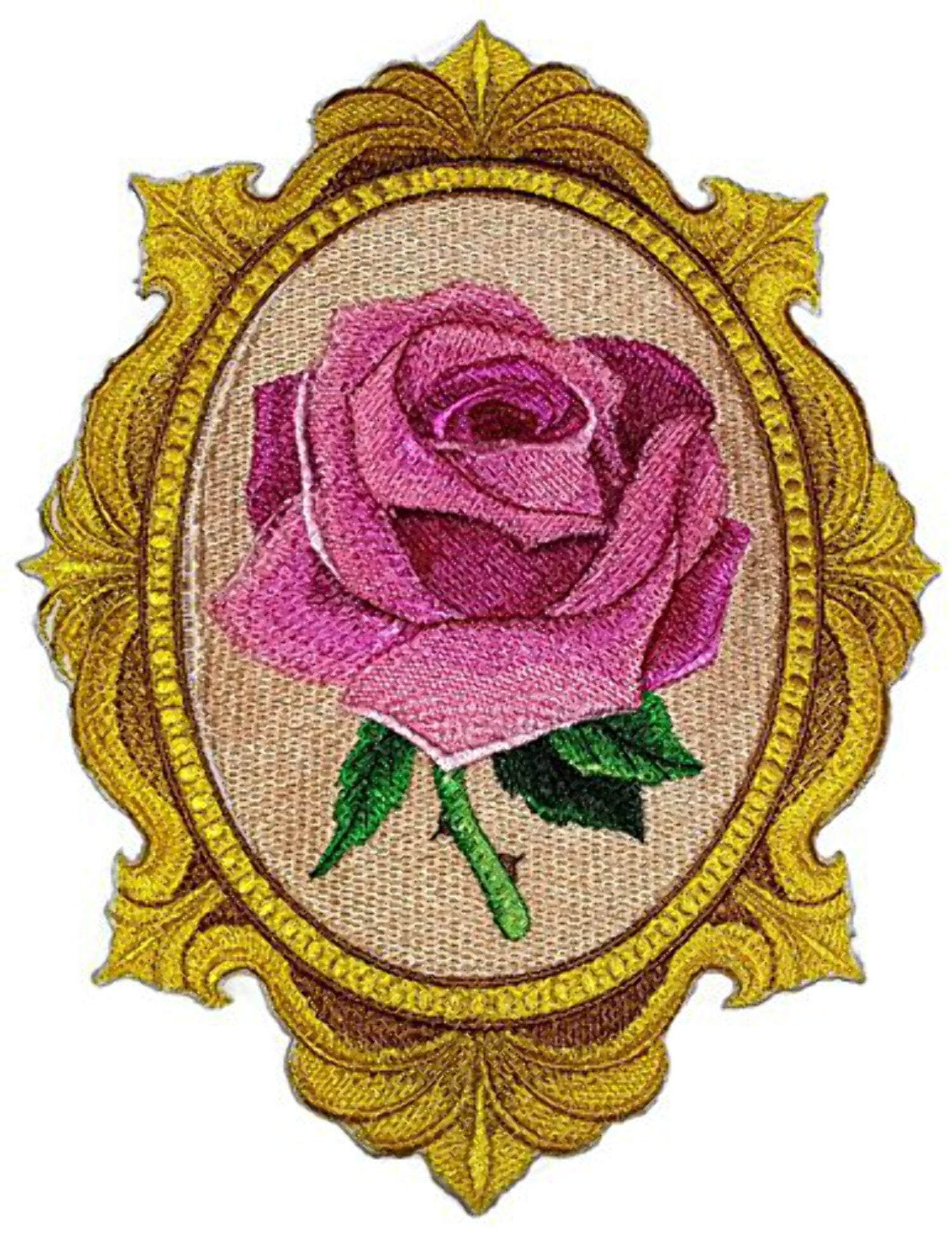 Custom Rose Cameo Embroidered Iron on/Sew patch [7.5" X 5.9"]